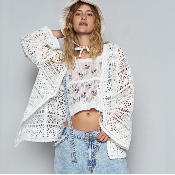 POL Sweaters - NWOT POL White Crochet Cardigan